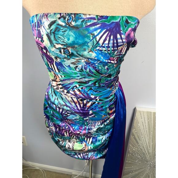 Bronx and Banco Selma Strapless Fringe Ruched Draped Mini Dress Size Small - Picture 4 of 11